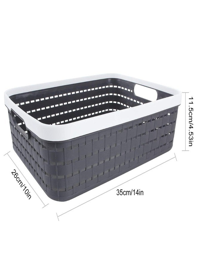CertBuy 3 Pack Plastic Storage Baskets 14 x 10 x 4.5 Inch, Large Weave Storage Bins with Handle for Cabinet, Shelf, Kitchen, Bedroom, Bathroom and office – Dark Grey - Image 2