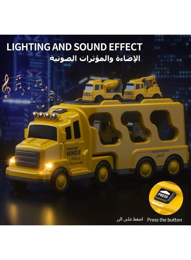 LBMT لعبة شاحنة النقل، شاحنة إطفاء 5 في 1 للأطفال، لعبة سيارة تعمل بقوة الاحتكاك مع الأضواء والأصوات للأطفال، الأولاد من 3 إلى 6 سنوات (أصفر) - Image 5