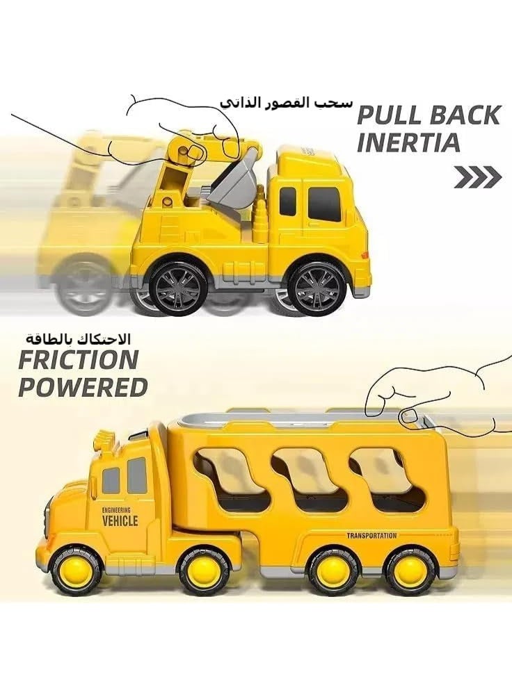 LBMT لعبة شاحنة النقل، شاحنة إطفاء 5 في 1 للأطفال، لعبة سيارة تعمل بقوة الاحتكاك مع الأضواء والأصوات للأطفال، الأولاد من 3 إلى 6 سنوات (أصفر) - Image 3