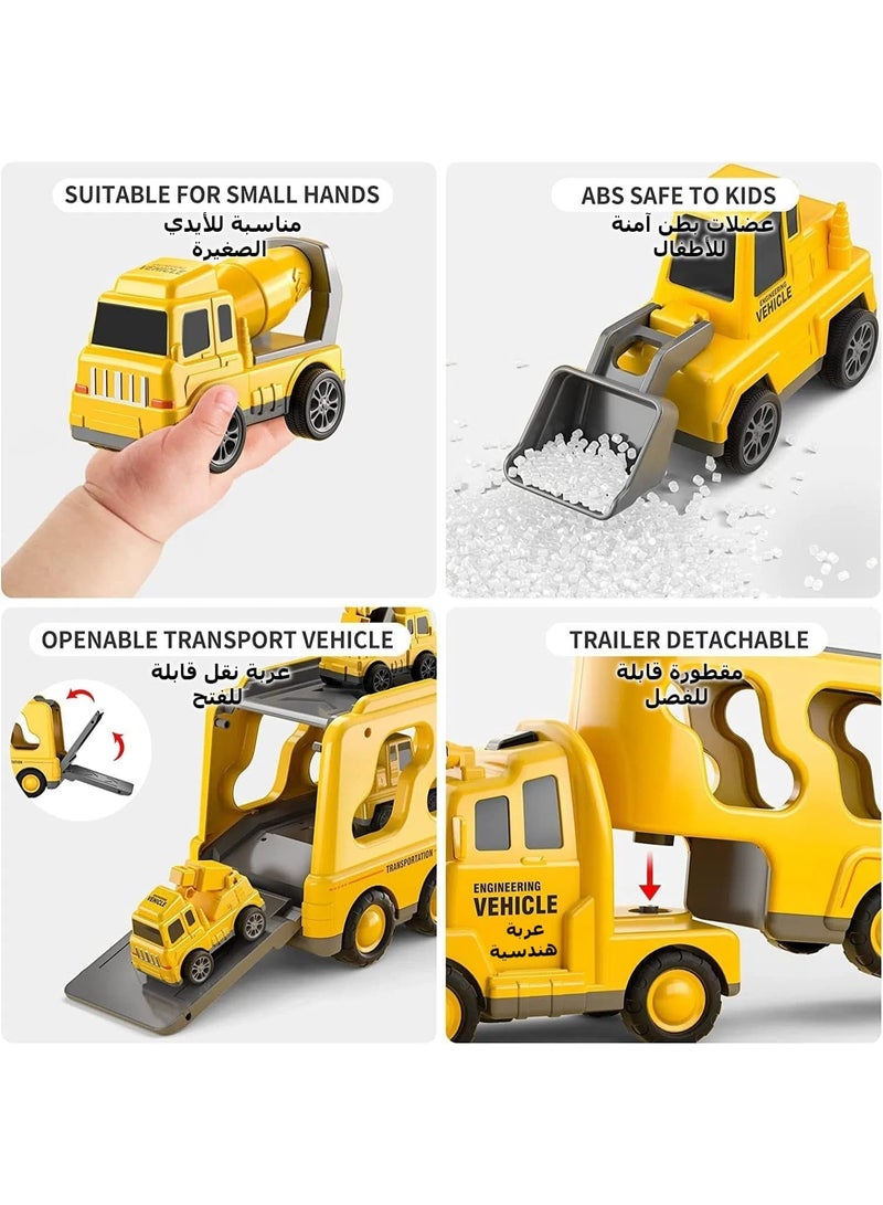 LBMT لعبة شاحنة النقل، شاحنة إطفاء 5 في 1 للأطفال، لعبة سيارة تعمل بقوة الاحتكاك مع الأضواء والأصوات للأطفال، الأولاد من 3 إلى 6 سنوات (أصفر) - Image 4