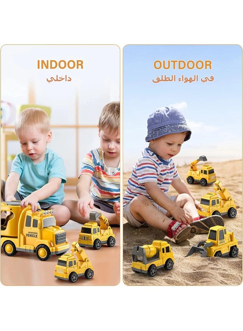 LBMT لعبة شاحنة النقل، شاحنة إطفاء 5 في 1 للأطفال، لعبة سيارة تعمل بقوة الاحتكاك مع الأضواء والأصوات للأطفال، الأولاد من 3 إلى 6 سنوات (أصفر) - Image 2