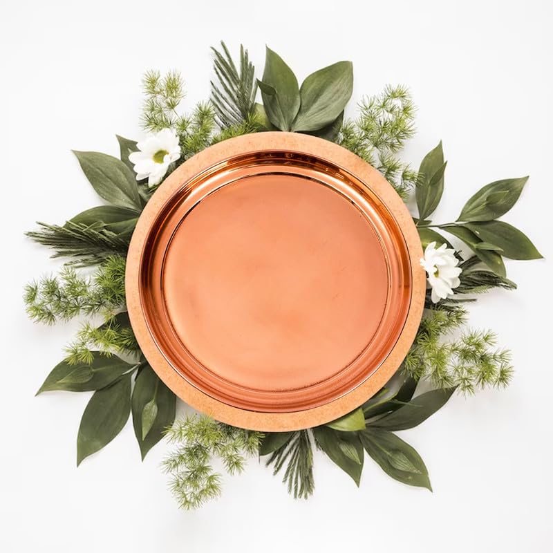 TORPPEZA Pure Indian Traditional Handmade Copper Plain Plate/Thali/for Pooja, Diwali Puja, Navratri, Aarti and Bhog, Fruits, Hawan Samagri and Multipurpose Use (Size - 9inch) - Image 3