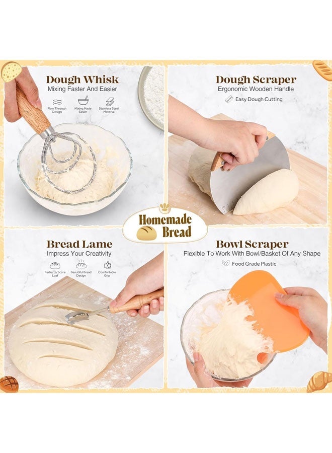 إل&إي مستلزمات خبز الخبز المخمر، سلة تخمير الخبز، مجموعة أدوات صنع الخبز، أدوات مجموعة العجين المخمر، مجموعة أدوات تخمير العجين المخمر للمبتدئين، هدايا للخبازين النساء الزوجات الأمهات - Image 3