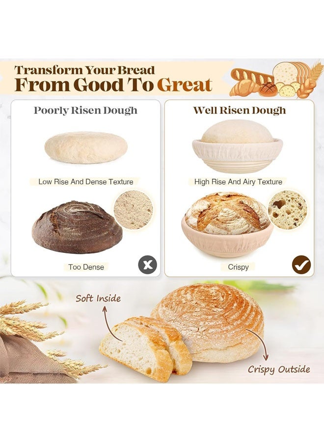 إل&إي مستلزمات خبز الخبز المخمر، سلة تخمير الخبز، مجموعة أدوات صنع الخبز، أدوات مجموعة العجين المخمر، مجموعة أدوات تخمير العجين المخمر للمبتدئين، هدايا للخبازين النساء الزوجات الأمهات - Image 5