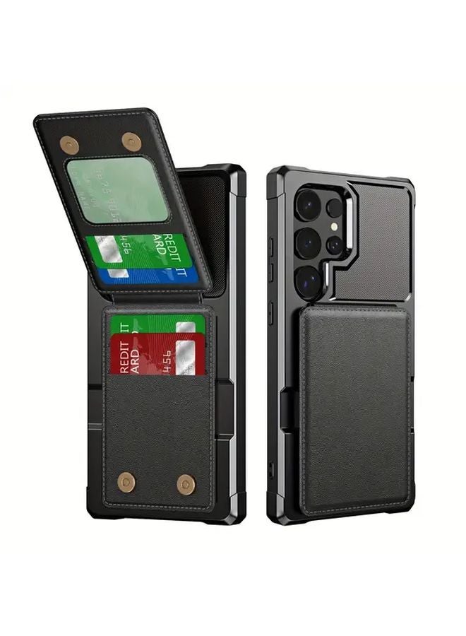 Blue Galaxy S25 Ultra Phone Case with Card Holder Anti Fall Protective Cover - Image 1