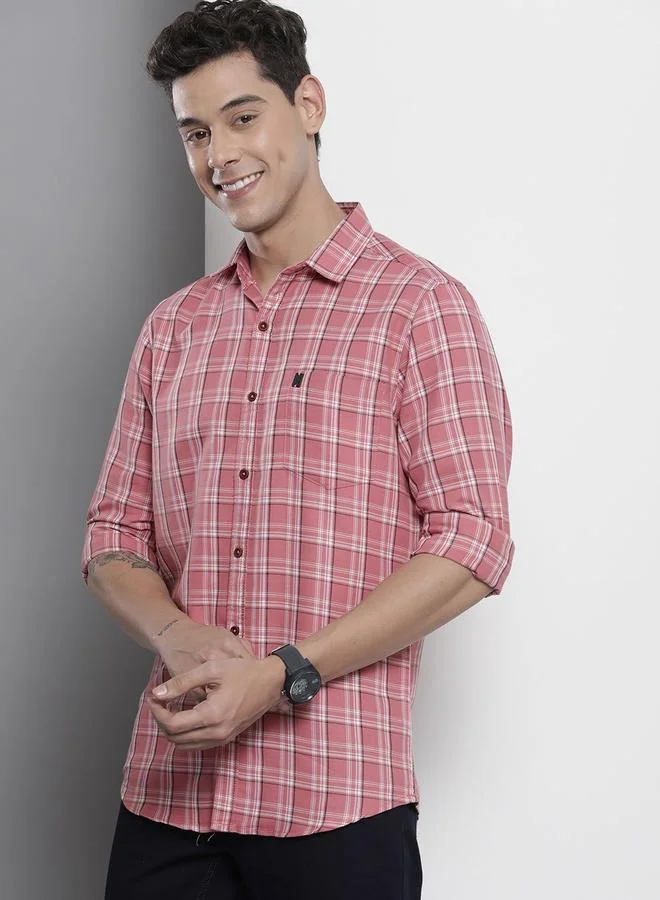 The Indian Garage Co The Indian Garage Co Regular Fit Pink Checked Shirt