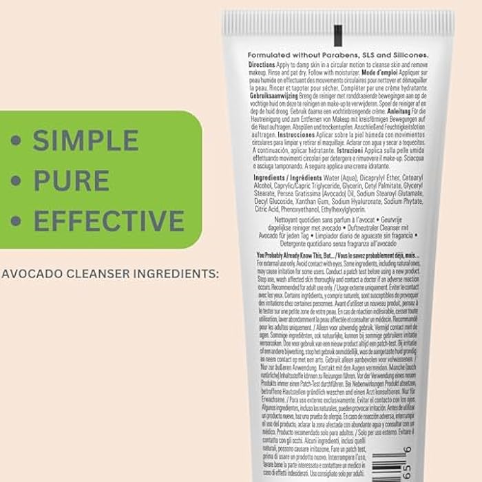 Yes To Avocado Fragrance Free Daily Cream Cleanser, Hydrating Face Wash That Removes Makeup & Impurities Leaving Skin Moisturized With Hyaluronic Acid & Glycerin, Natural Vegan & Cruelty Free, 4 Fl Oz - Image 4