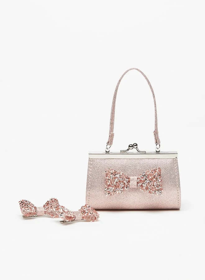Flora Bella By Shoexpress Girls 3-Piece Bow Embellished Handbag and Hairclip Set