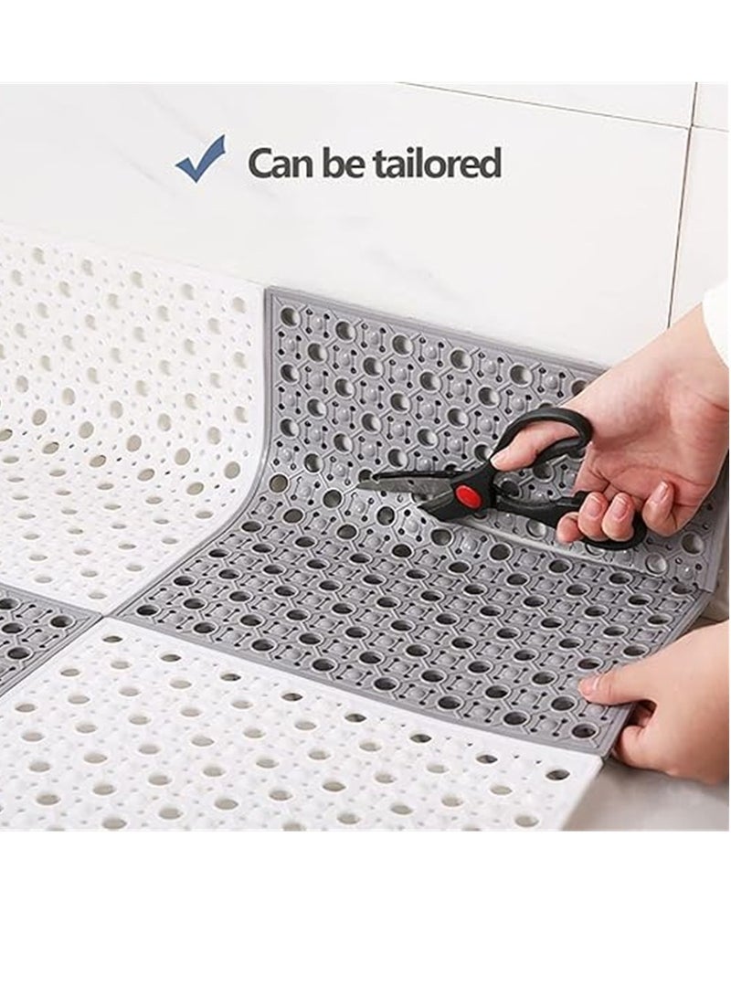 12 Pack Bath Mat, Non Slip Shower Mat, Bathroom Mats Bathroom Rugs Interlocking Soft Floor Mats DIY Floor Mat with Drain Holes for Home Kitchen Bathroom Shower Pool Balcony (6 White+6 Blue)