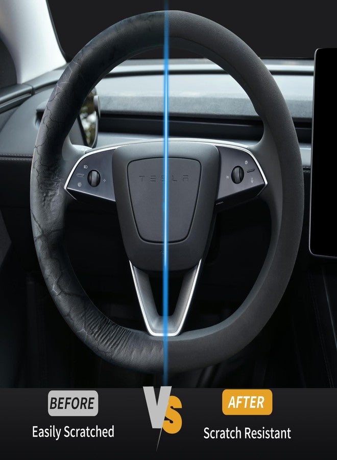Uxcer Suede Steering Wheel Cover for Tesla Model 3/Y 2016-2025 2026 Juniper/Highland, Non-Slip Breathable Tesla Model 3/Y Steering Wheel Protector, Black - Image 4