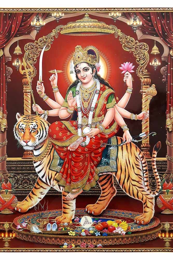 wallpics Goddess Durga Ambe Sherawali Maa Religious Waterproof Vinyl Sticker Poster 24 inch X 36 inch can31153