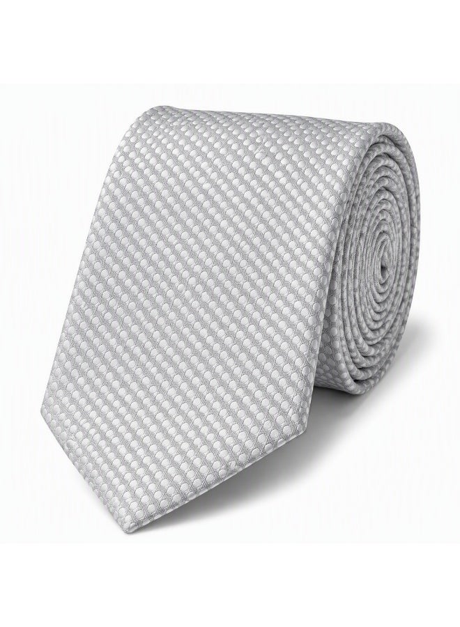 Men’s Silver Textured Necktie with Matching Pocket Square – 2-Piece Formal Set - Image 1