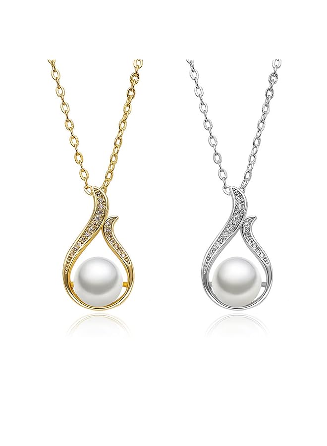 إيروريكس قلادة من اللؤلؤة المفردة للنساء قلادة من اللؤلؤ الأبيض المتدلي | قلادة أنيقة بسلسلة قابلة للتعديل | قلادة من اللؤلؤ المطلي بالفضة عيار 18 قيراطًا للنساء - Image 1