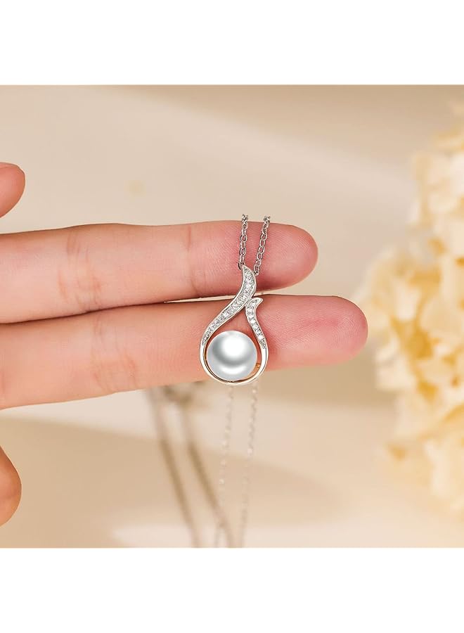 إيروريكس قلادة من اللؤلؤة المفردة للنساء قلادة من اللؤلؤ الأبيض المتدلي | قلادة أنيقة بسلسلة قابلة للتعديل | قلادة من اللؤلؤ المطلي بالفضة عيار 18 قيراطًا للنساء - Image 5