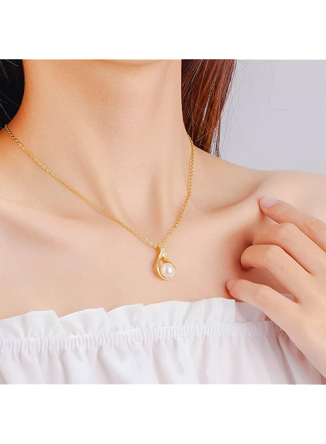 إيروريكس قلادة من اللؤلؤة المفردة للنساء قلادة من اللؤلؤ الأبيض المتدلي | قلادة أنيقة بسلسلة قابلة للتعديل | قلادة من اللؤلؤ المطلي بالفضة عيار 18 قيراطًا للنساء - Image 2