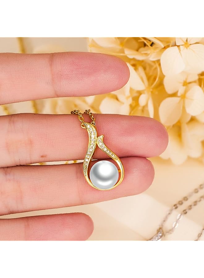 إيروريكس قلادة من اللؤلؤة المفردة للنساء قلادة من اللؤلؤ الأبيض المتدلي | قلادة أنيقة بسلسلة قابلة للتعديل | قلادة من اللؤلؤ المطلي بالفضة عيار 18 قيراطًا للنساء - Image 3