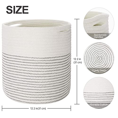 Oradrem Woven Cotton Rope Plant Basket for 11 12 Flower Pot Floor Indoor Planters Decor Basket for Plants Storage Organizer Modern Home Decor 12 x 12 White - Image 3