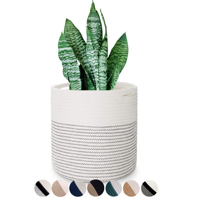 Oradrem Woven Cotton Rope Plant Basket for 11 12 Flower Pot Floor Indoor Planters Decor Basket for Plants Storage Organizer Modern Home Decor 12 x 12 White - Image 2