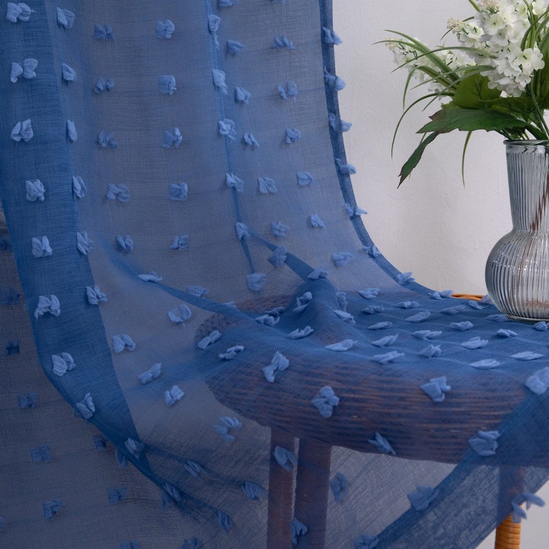 KOUFALL الستائر الأزرق البحرية 84 بوصة الطول لغرفة نوم الأولاد أطفال غرفة بوهو ديكور 2 لوحات وضع علامات تبويب القضيب جيب بوم بوم محكم شبه شفاف الستائر - Image 1