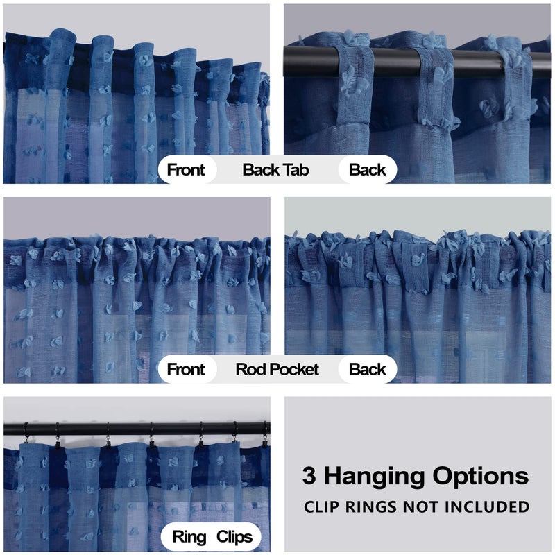 KOUFALL الستائر الأزرق البحرية 84 بوصة الطول لغرفة نوم الأولاد أطفال غرفة بوهو ديكور 2 لوحات وضع علامات تبويب القضيب جيب بوم بوم محكم شبه شفاف الستائر - Image 3