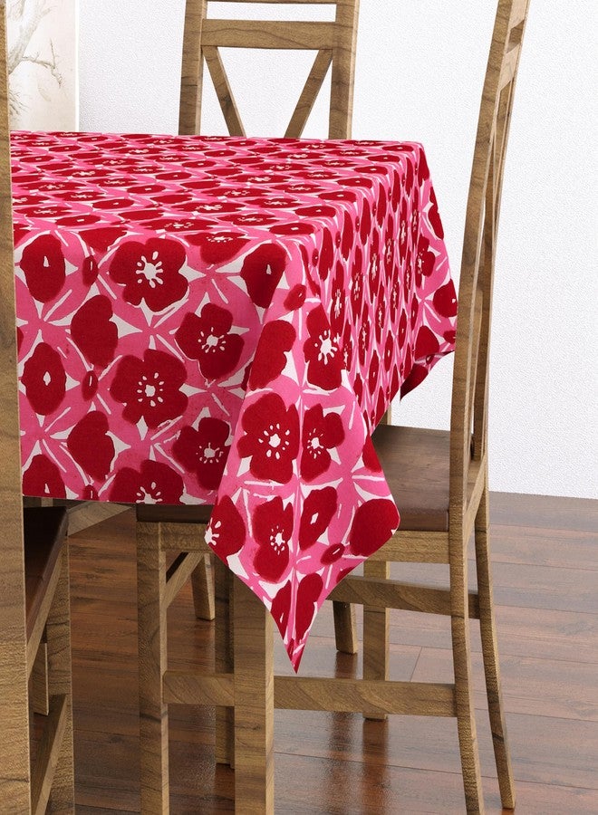 BLOCKS OF INDIA Cotton Hand Block Print Rectangular Table Cloth for 4 Seater Dining Table (46 Inch X 60 Inch) (Pink Flower) - Image 1