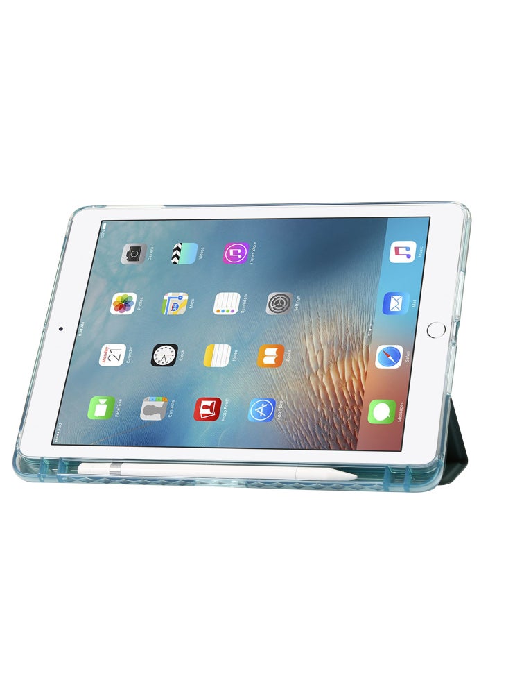 حافظة ثلاثية الطي مع حامل لجهاز iPad Air (2013)/Air 2/iPad 9.7 بوصة (2017)/(2018) مصنوعة من جلد البولي يوريثان + غطاء أكريليك شفاف - أخضر مائل إلى الأسود - Image 4