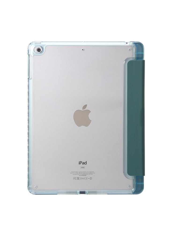 حافظة ثلاثية الطي مع حامل لجهاز iPad Air (2013)/Air 2/iPad 9.7 بوصة (2017)/(2018) مصنوعة من جلد البولي يوريثان + غطاء أكريليك شفاف - أخضر مائل إلى الأسود - Image 3