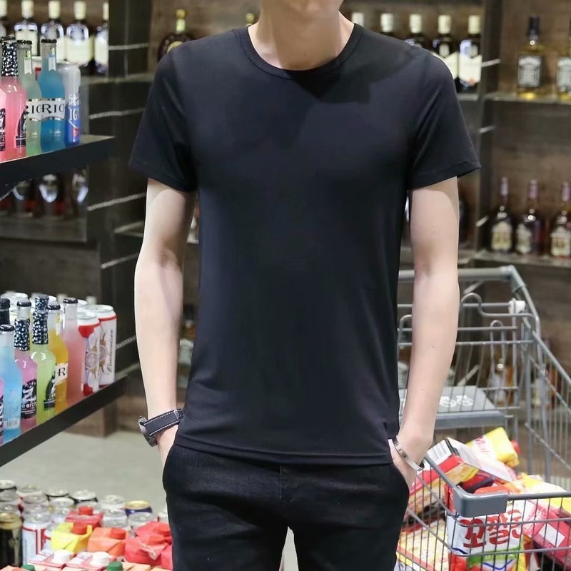 Men'S Ins Japanese T-Shirt Short-Sleeved Summer Loose Solid Color Base Shirt T-Shirt Teenager Round Neck T-Shirt - Image 1