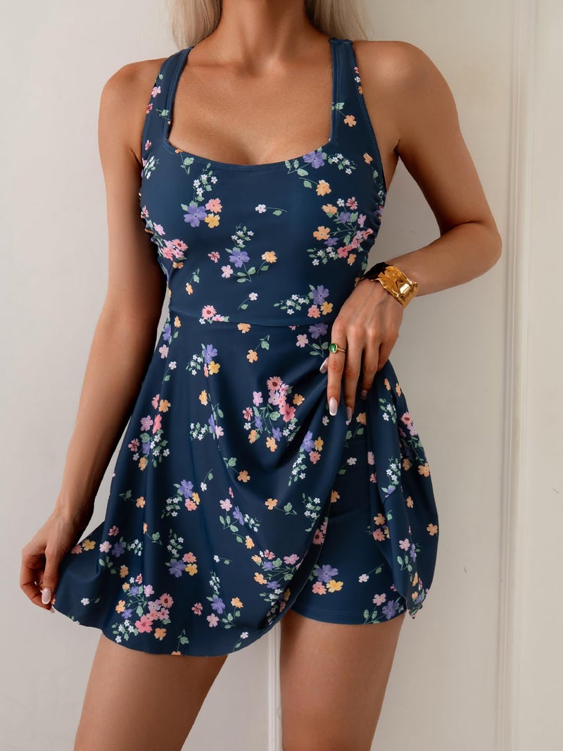 B2prity Women's One Piece Swimdress Swimsuit Tummy Control Swim Dress Modest Full Coverage Bathing Suit with Side Pocket - Image 3