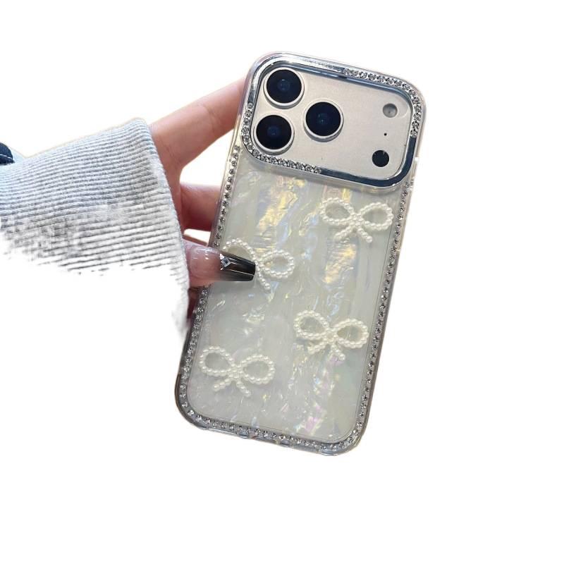 MS Acrylic Protective Case for iPhone 14 / 14 Plus / 14 Pro / 14 Pro Max with Drop Protection and Bow Design plus Shockproof plus Shell Pattern in Shell White - Image 1