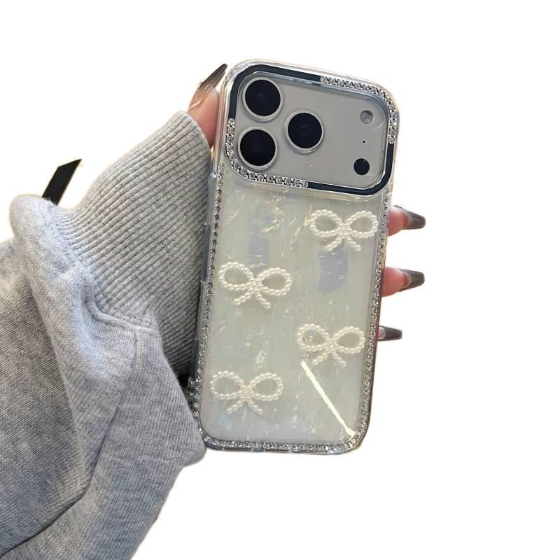 MS Acrylic Protective Case for iPhone 14 / 14 Plus / 14 Pro / 14 Pro Max with Drop Protection and Bow Design plus Shockproof plus Shell Pattern in Shell White - Image 2