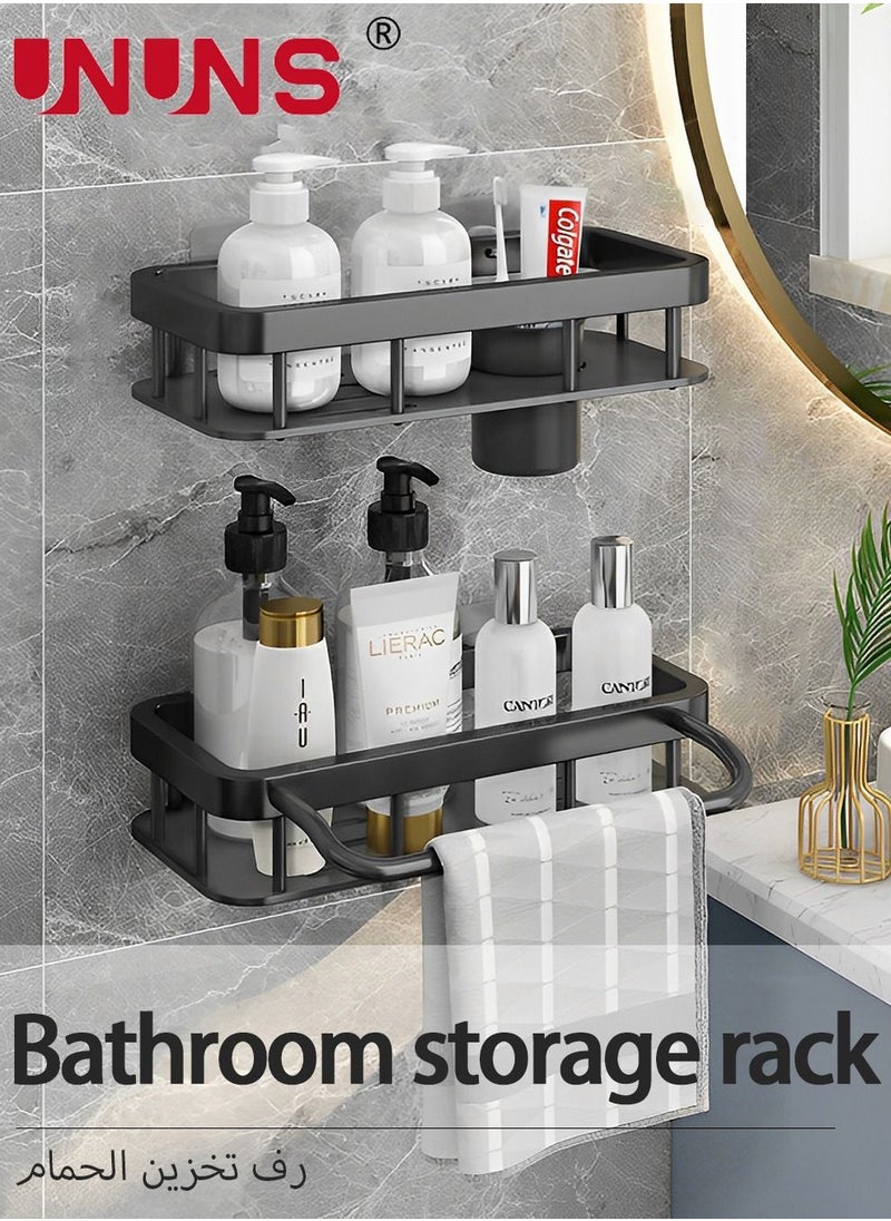 UNUNS Wall Mounts Storage Rack,2 Pack Bathroom Shelf With Towel Bar,Bathroom Storage Organizer Black  - Image 1