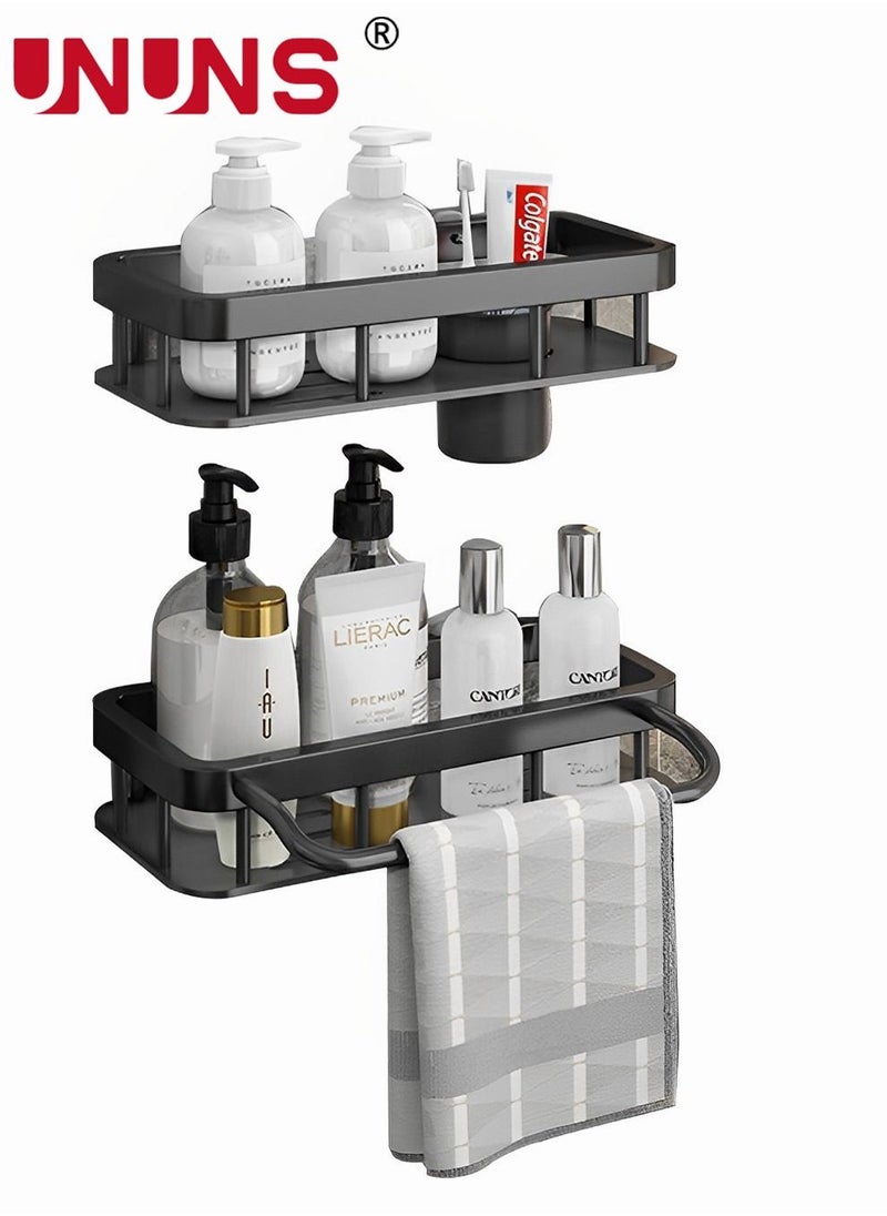 UNUNS Wall Mounts Storage Rack,2 Pack Bathroom Shelf With Towel Bar,Bathroom Storage Organizer Black  - Image 2