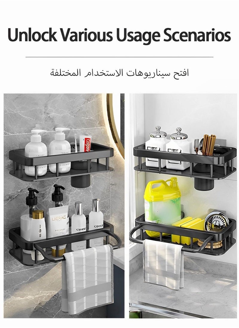 UNUNS Wall Mounts Storage Rack,2 Pack Bathroom Shelf With Towel Bar,Bathroom Storage Organizer Black  - Image 3