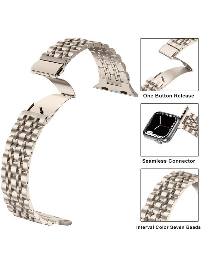 Anlinser Compatible with Apple Watch Band 45mm 44mm 42mm for Women Men, Stainless Steel Metal Replacement Strap Compatible with iWatch Series 8 7 6 5 4 3 2 1, SE (Stellar Light) - Image 5