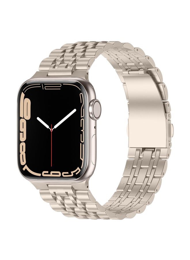 Anlinser Compatible with Apple Watch Band 45mm 44mm 42mm for Women Men, Stainless Steel Metal Replacement Strap Compatible with iWatch Series 8 7 6 5 4 3 2 1, SE (Stellar Light) - Image 1
