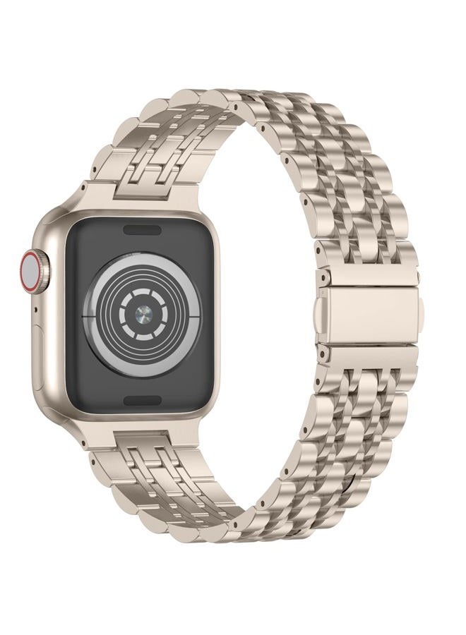 Anlinser Compatible with Apple Watch Band 45mm 44mm 42mm for Women Men, Stainless Steel Metal Replacement Strap Compatible with iWatch Series 8 7 6 5 4 3 2 1, SE (Stellar Light) - Image 2
