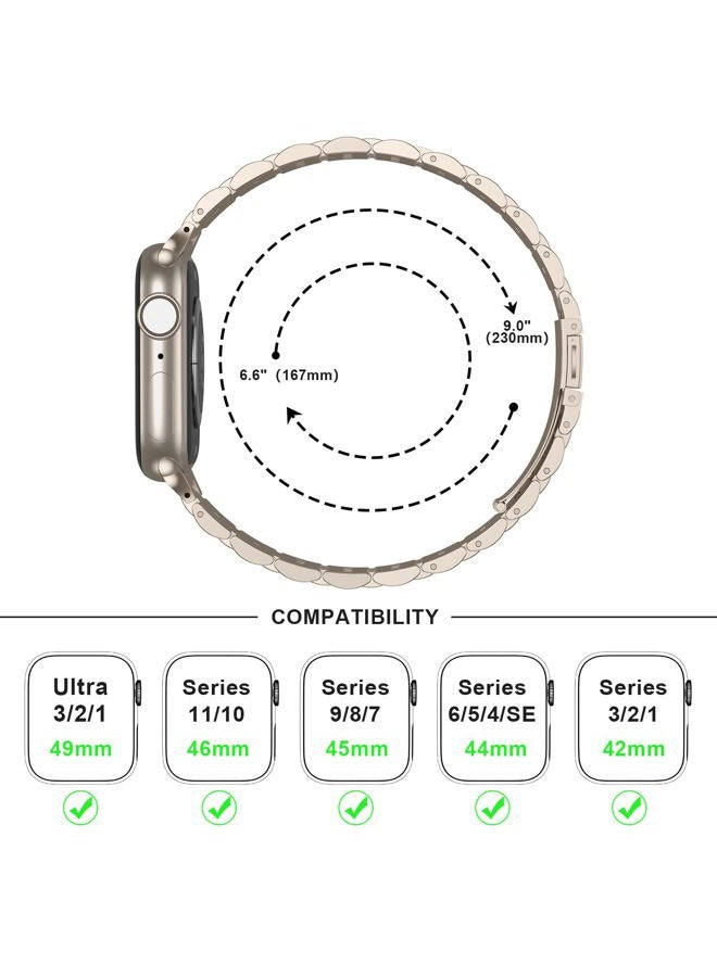 Anlinser Compatible with Apple Watch Band 45mm 44mm 42mm for Women Men, Stainless Steel Metal Replacement Strap Compatible with iWatch Series 8 7 6 5 4 3 2 1, SE (Stellar Light) - Image 4