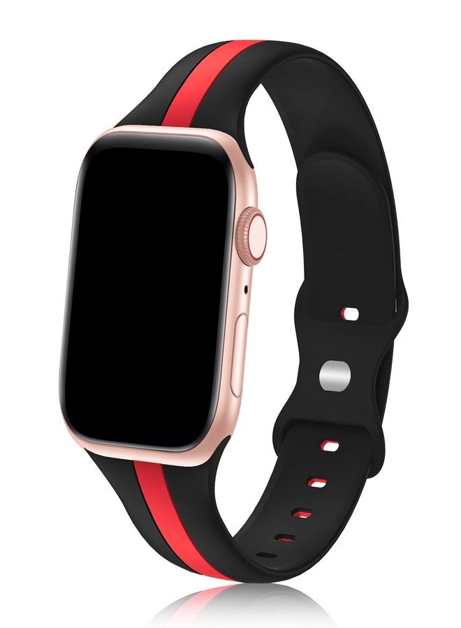 Seizehe Designer Sport Band Compatible with Apple Watch iWatch Bands 44mm 42mm Men Women, Soft Silicone Strap Wristbands for Apple Watch Series6/5/4/3/2/1/SE [Black Red,42mm 44mm] - Image 1