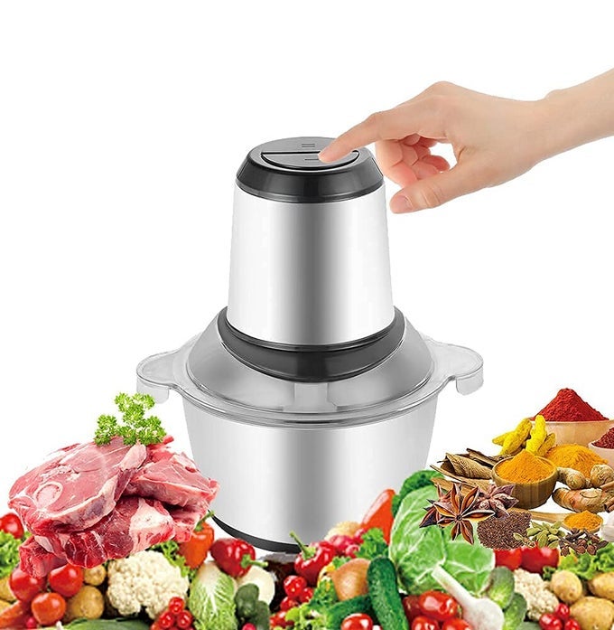 STAINLESS STEEL ELECTRIC MEAT GRINDERS WITH STEEL BOWL STEEL BODY VEGETABLE CHOPPER CUTTER FOR KITCHEN FOOD MIXER MEAT ONION GARLIC SLICER DICER FRUIT NUTS BLENDER 2 LITER
