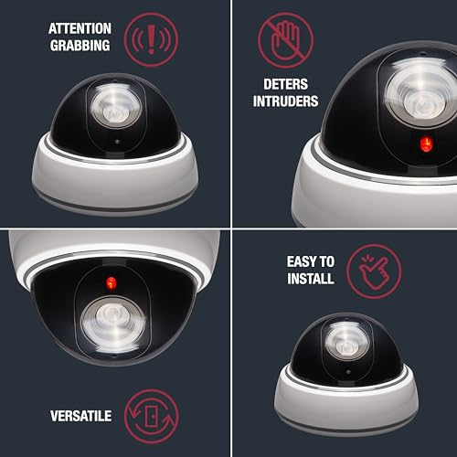 SABRE Fake Dome Security Camera, Flashing Red Light For Nighttime Visibility, Realistic Design Deters Intruders, Battery Operated, No Wiring Required, Fake Dummy Camera, White - Image 2