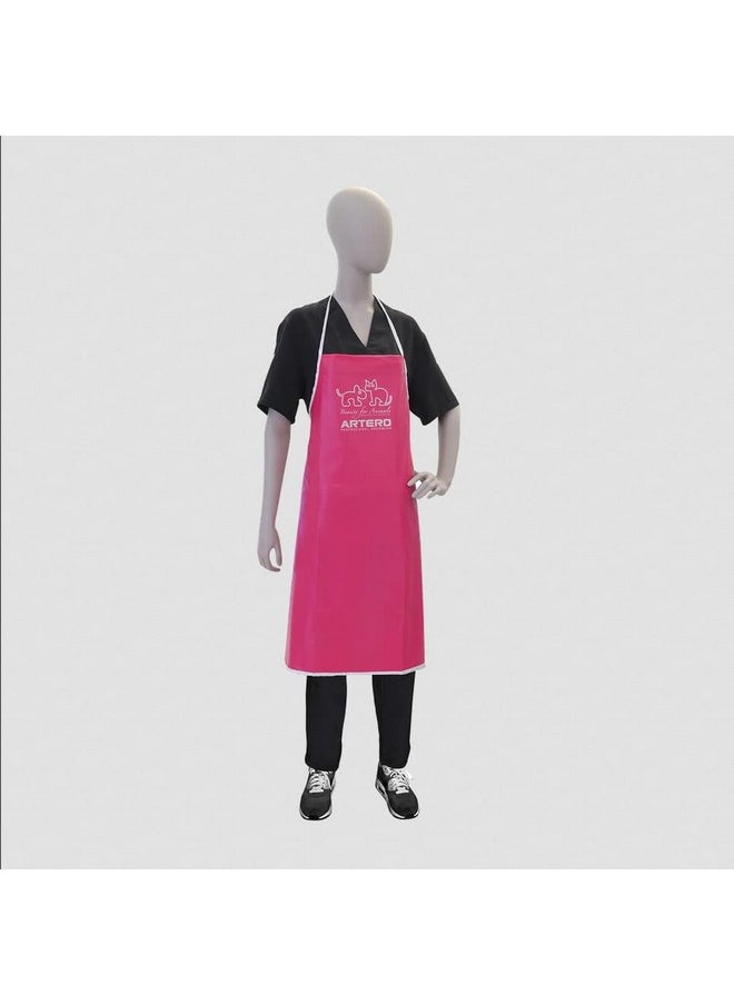 ARTERO Pet Grooming Slam Apron Comfortable Wear With An Adjustable Neck Strap Specifically Made With Keeping Groomers & Bathers In Mind Helps You Keep Clean & Dry While Grooming Dogs - Pink 