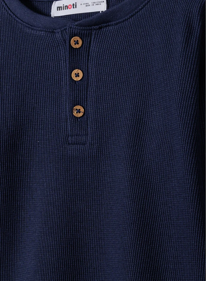 MINOTI Kids Long Sleeve Henley Top with Buttons