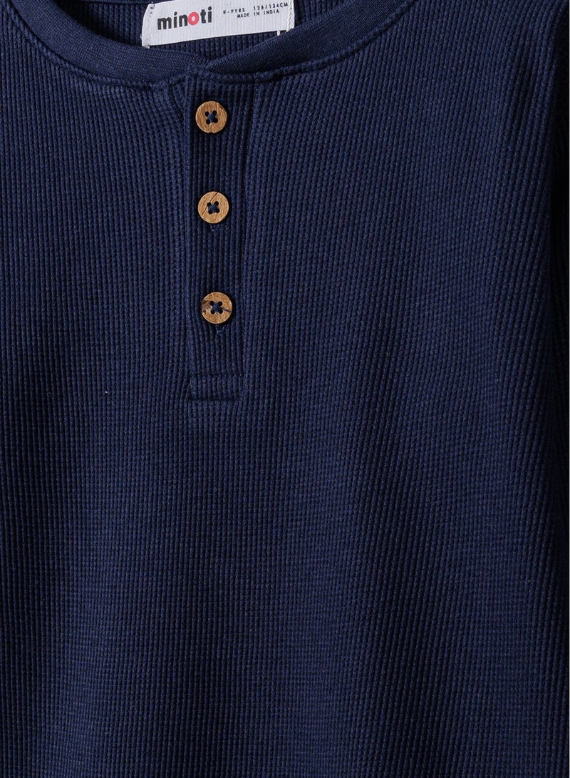 MINOTI Kids Long Sleeve Henley Top with Buttons - Image 3