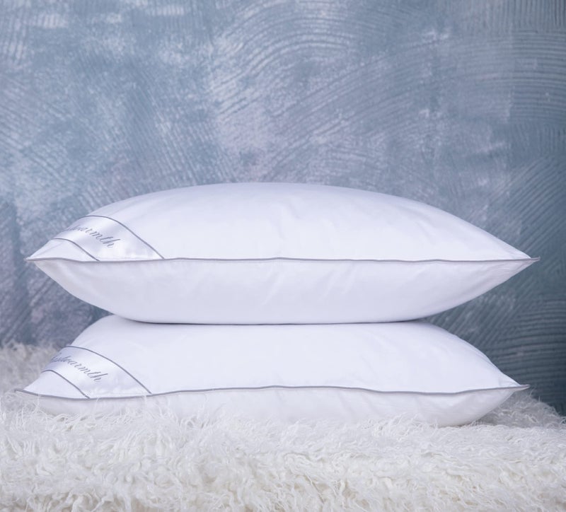 Eastwarmth Set of 2 Goose Feather Down Cooling Pillow for Back, Stomach or Side Sleepers 2 Pack,100% Cotton Cover Standard Size(20X26IN) Gussted White - Image 1