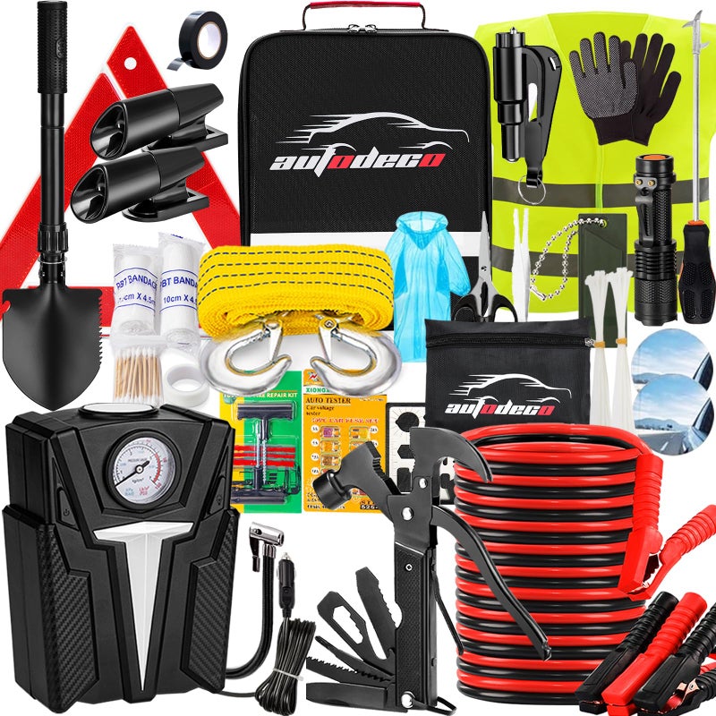 AUTODECO Roadside Car Emergency Kit 136Pcs Premium Heavy Duty Car Safety Kit Emergency Kits for car