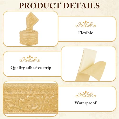 HASTHIP® 3 inch x 30Ft Trim Sticker Vintage 3D Embossing Trim Decal,Cuttable Self-Adhesive Decorative Moulding for Wall, Photo Frame,Home Decor, Background Frame Decal - Image 4