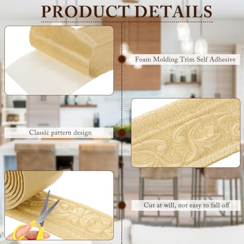 HASTHIP® 3 inch x 30Ft Trim Sticker Vintage 3D Embossing Trim Decal,Cuttable Self-Adhesive Decorative Moulding for Wall, Photo Frame,Home Decor, Background Frame Decal - Image 3