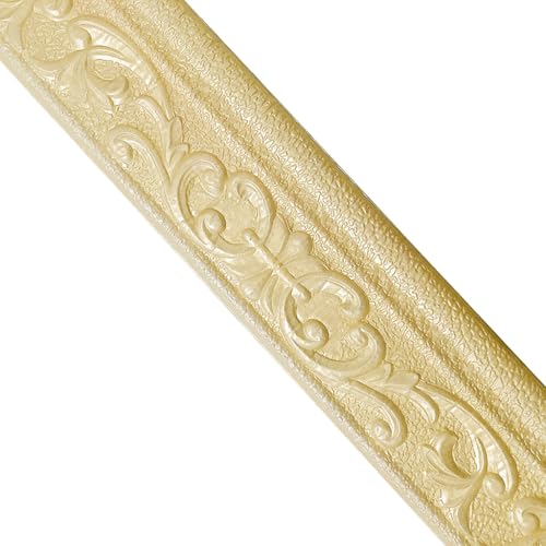 HASTHIP® 3 inch x 30Ft Trim Sticker Vintage 3D Embossing Trim Decal,Cuttable Self-Adhesive Decorative Moulding for Wall, Photo Frame,Home Decor, Background Frame Decal - Image 1