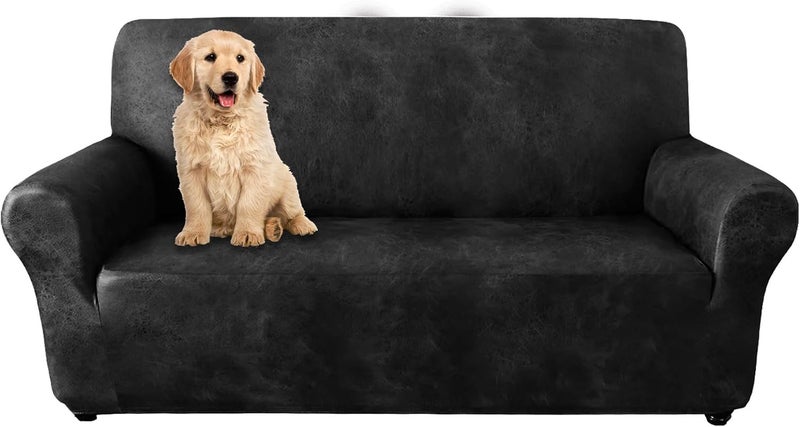 molasofa Loveseat Covers - Couch Cover for Leather Couches, Soft and Washable Loveseat Covers with Leather-Like Quality. Non-Pilling, Non-Slip 1-Piece Couch Cover for Pets and Kids (02 Dark Gery) - Image 1